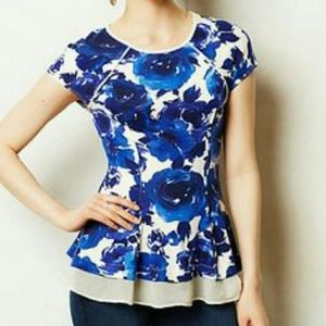 Weston peplum top with vibrant blue floral design